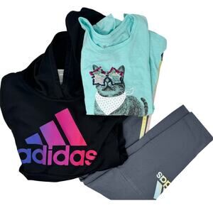 Adidas Girls M Hoodie & Leggings Set Rainbow Logo Black & Teal Outfit